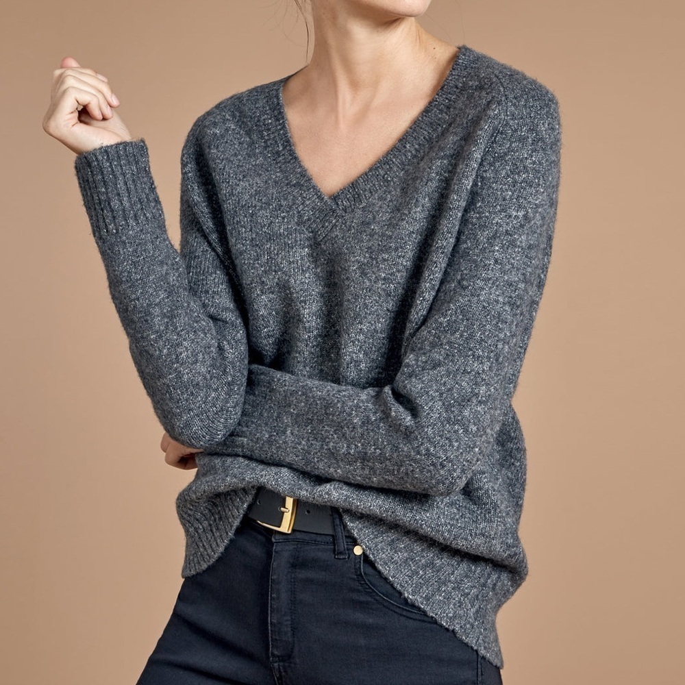 Baukjen Dahlia Gray V-Neck Knit Wool Sweater Size 4